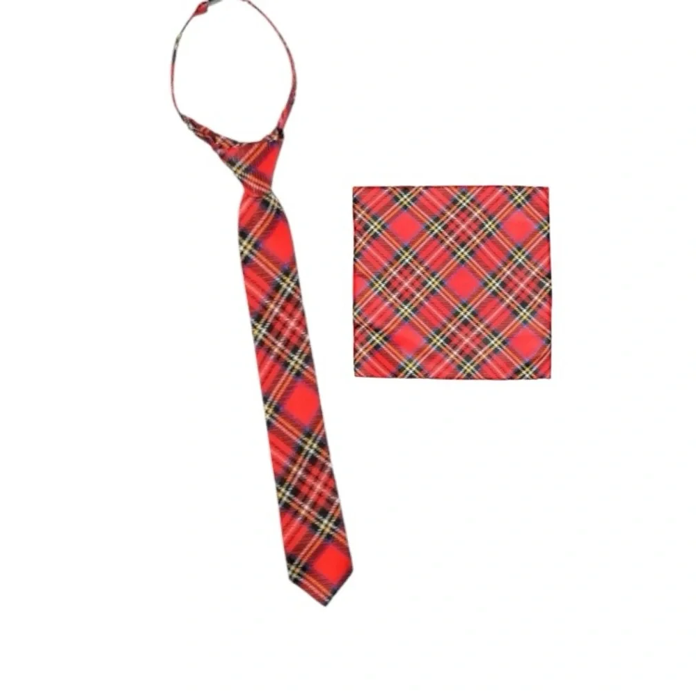 Wonder Nation Red and Black Plaid Zip Tie And Pocket Square Collection